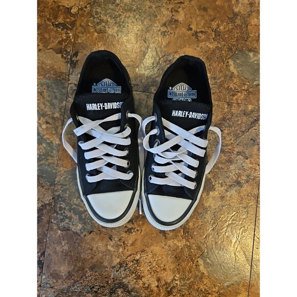 HARLEY DAVIDSON - Boys Canvas Black-white Shoe Size 5 (Converse Style) - Picture 1 of 10